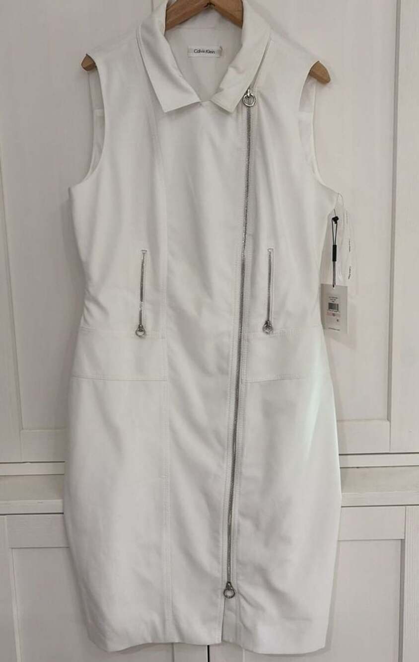 Calvin Klein Sleeveless Zip-Front Moto Style Sheath Dress Size 10